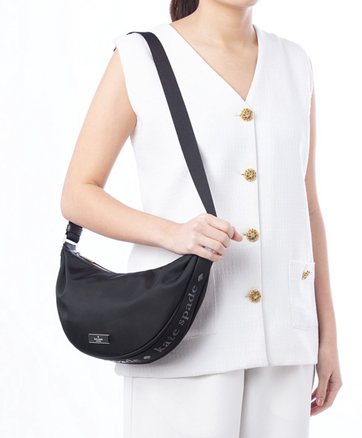 ORIG & IMPORTED Kate Spade KS Carter Crescent Nylon Sling Bag Black Brown