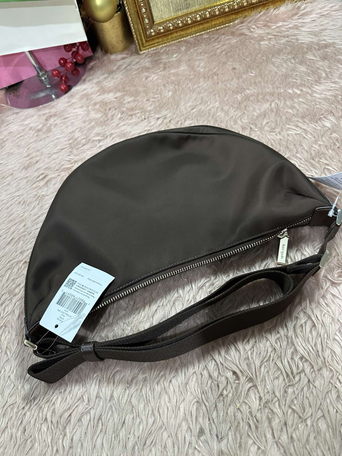 ORIG & IMPORTED Kate Spade KS Carter Crescent Nylon Sling Bag Black Brown