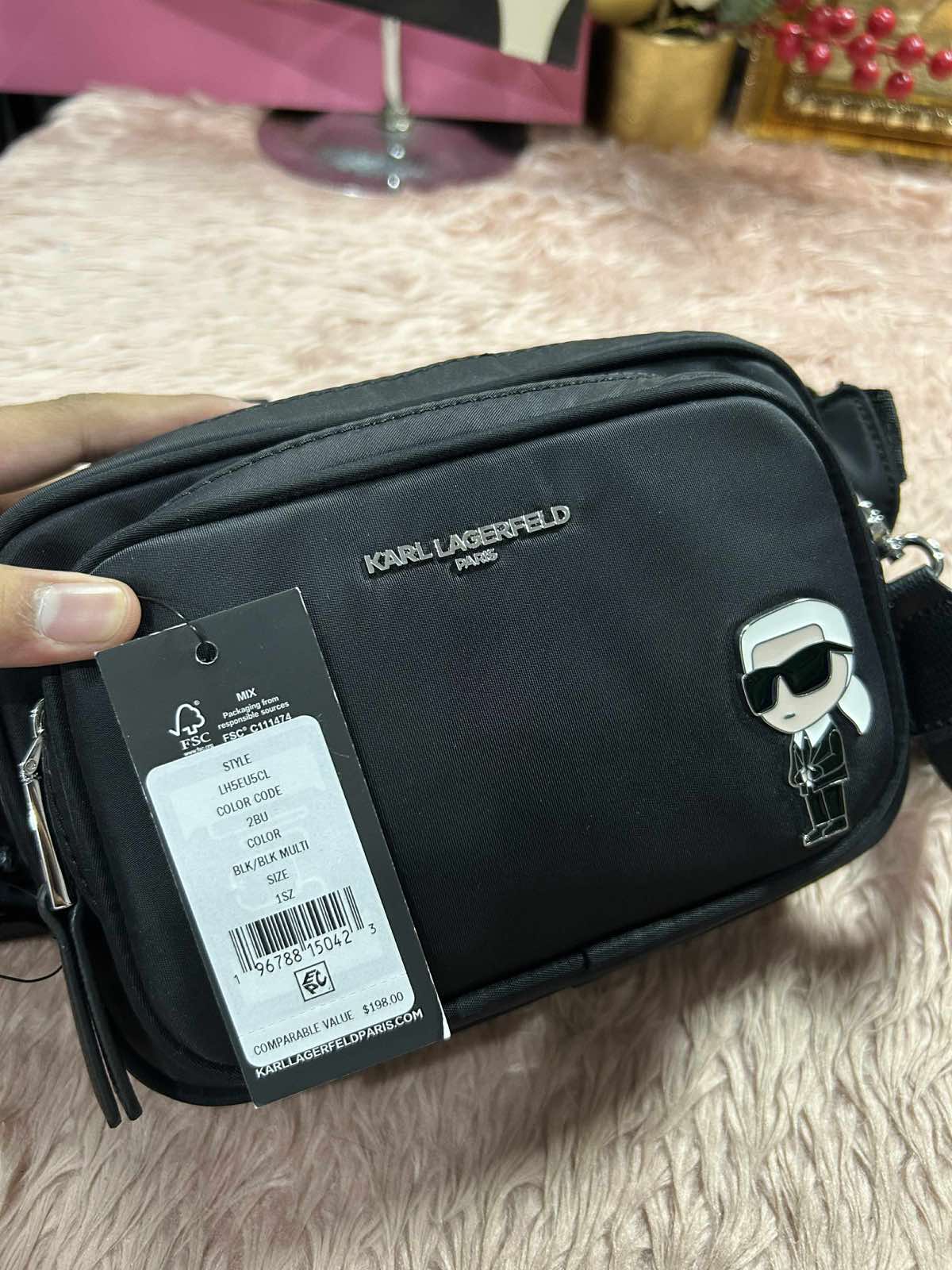 ORIG & IMPORTED Karl Lagerfeld KL Voyage Convertible Belt Nylon Bag Black