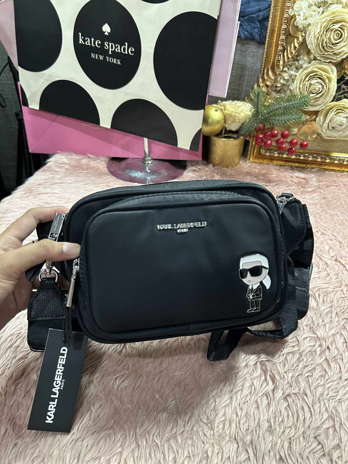 ORIG & IMPORTED Karl Lagerfeld KL Voyage Convertible Belt Nylon Bag Black