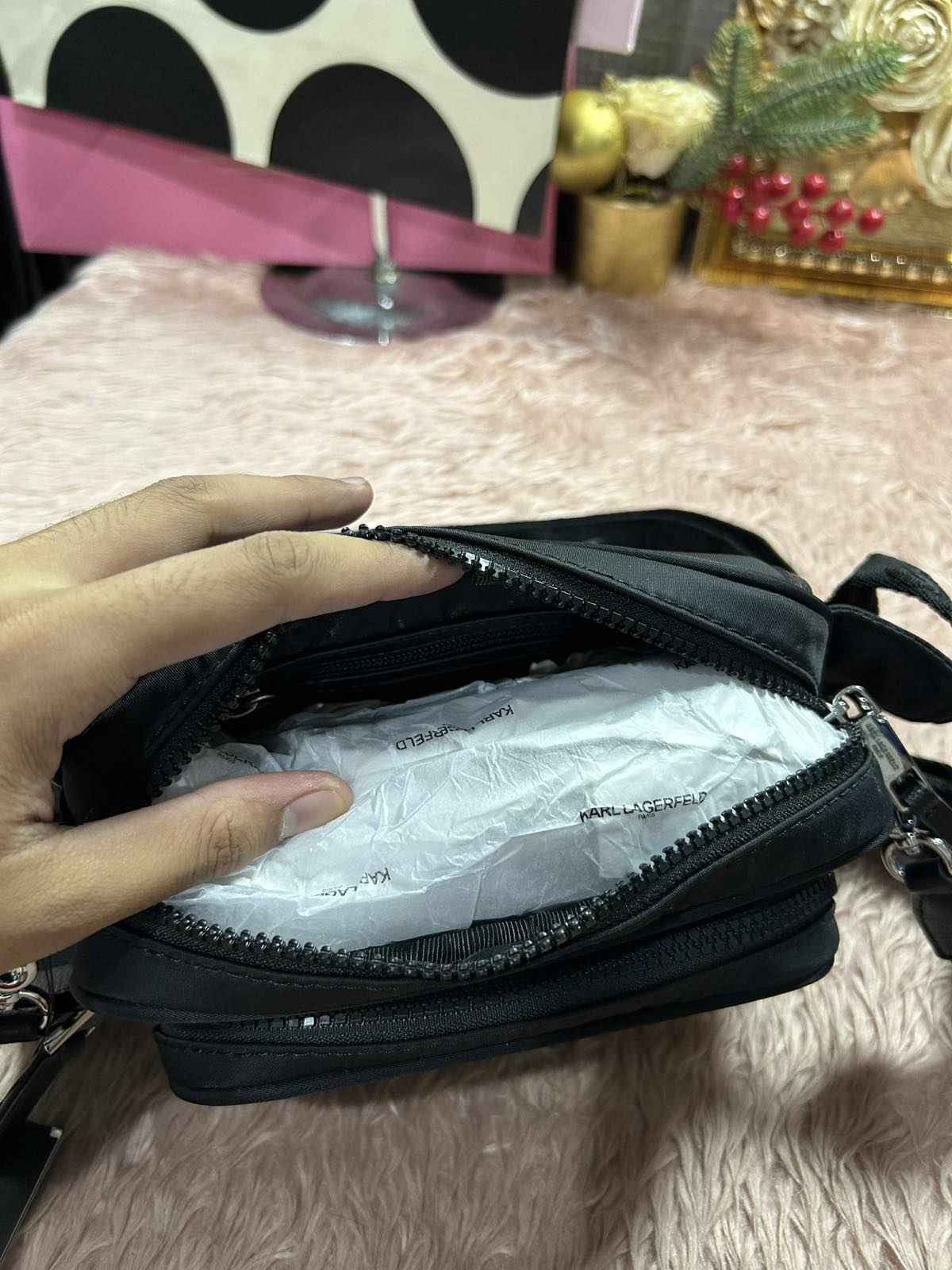 ORIG & IMPORTED Karl Lagerfeld KL Voyage Convertible Belt Nylon Bag Black