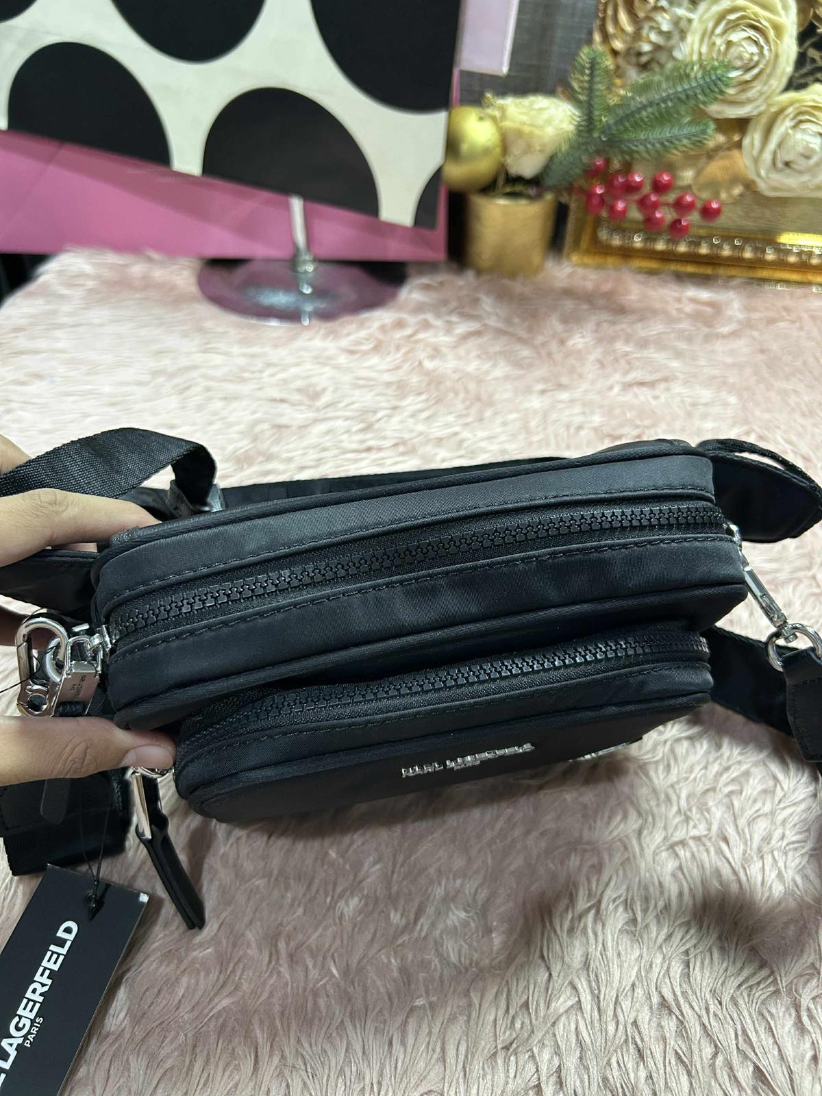 ORIG & IMPORTED Karl Lagerfeld KL Voyage Convertible Belt Nylon Bag Black