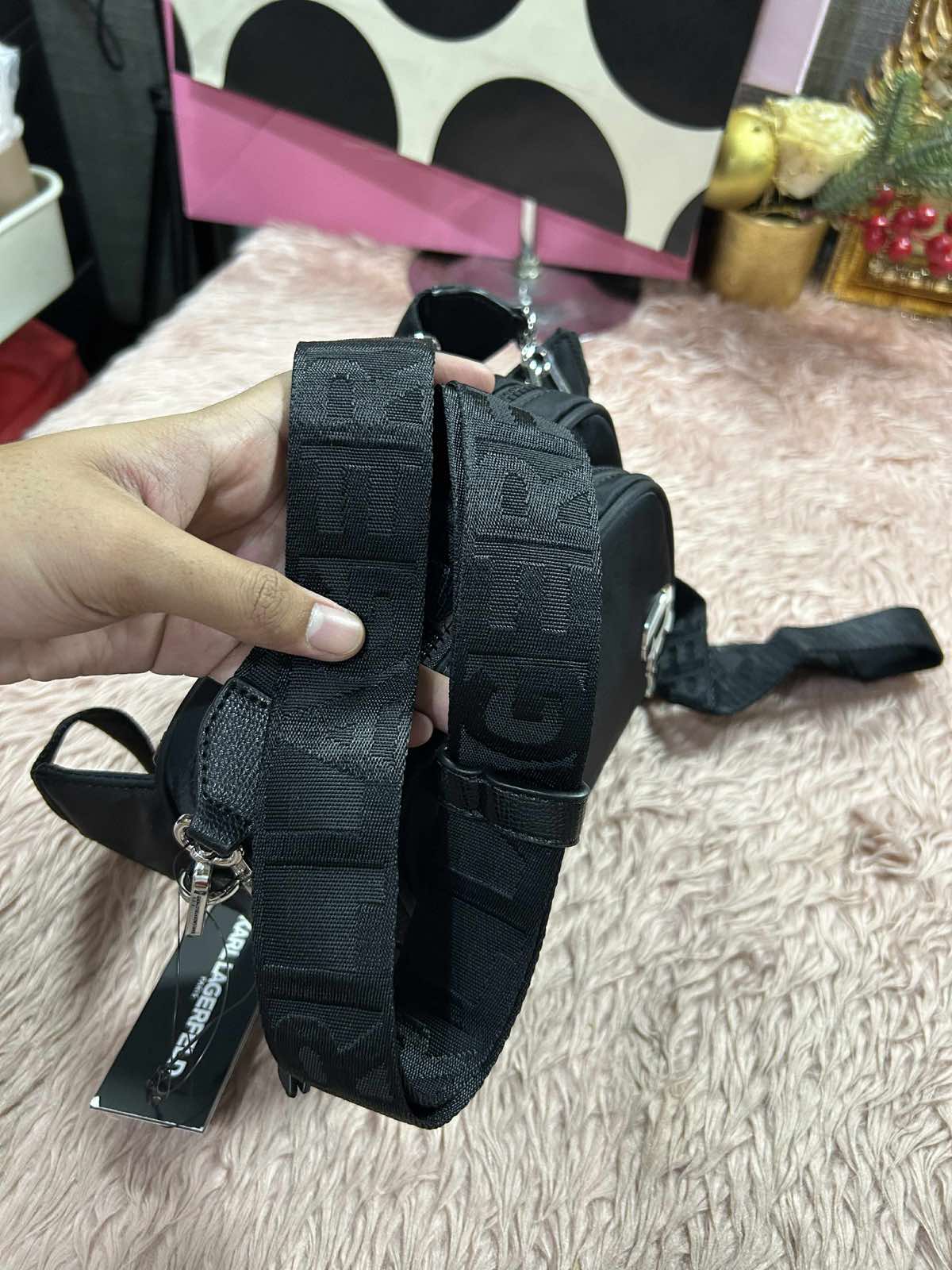 ORIG & IMPORTED Karl Lagerfeld KL Voyage Convertible Belt Nylon Bag Black