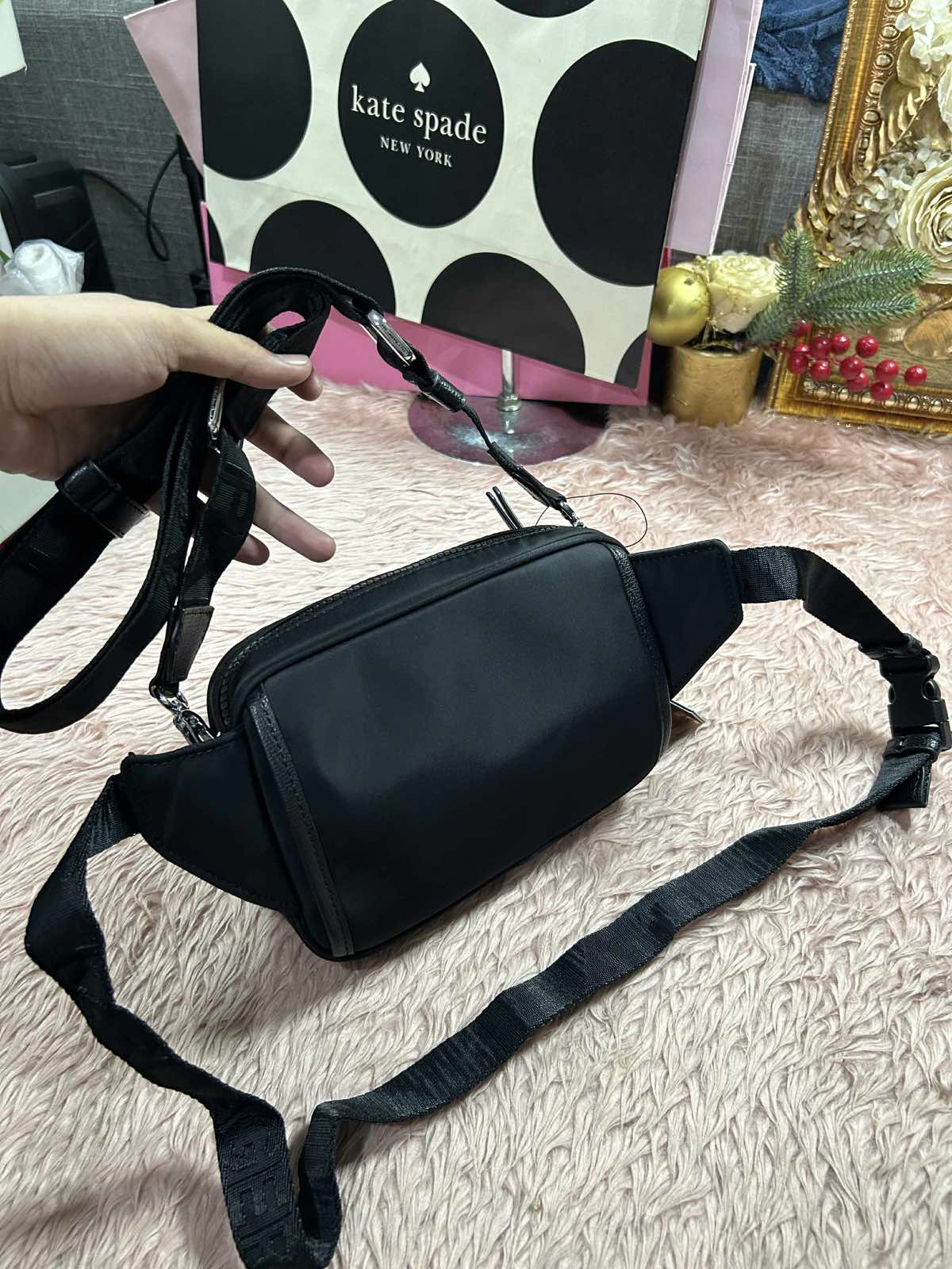 ORIG & IMPORTED Karl Lagerfeld KL Voyage Convertible Belt Nylon Bag Black