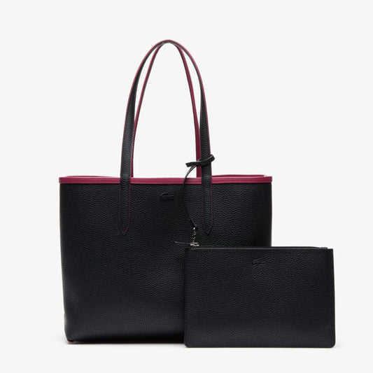 ORIG Preloved Lacoste Anna Reversible Tote Pink/Black Bag with Pouch