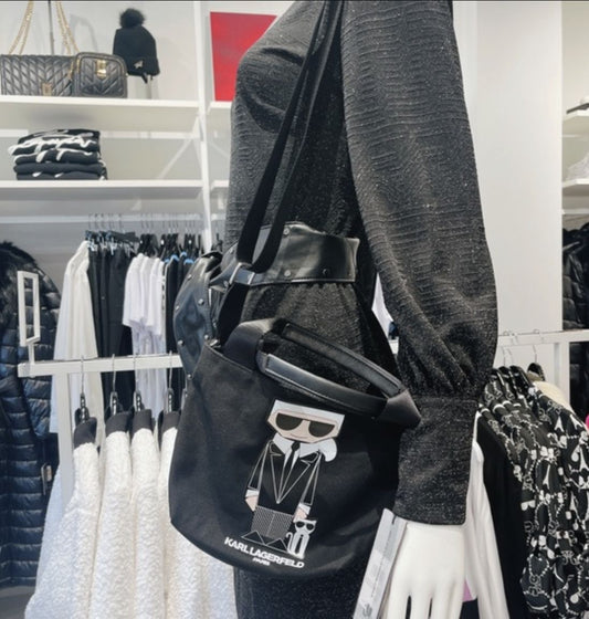 ORIG & IMPORTED Karl Lagerfeld KL Kristen Canvas Crossbody Small Black Bag