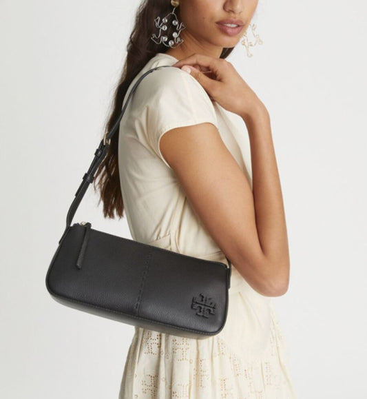 ORIG Preloved Tory Burch TB McGraw Wedge Shoulder Black Bag