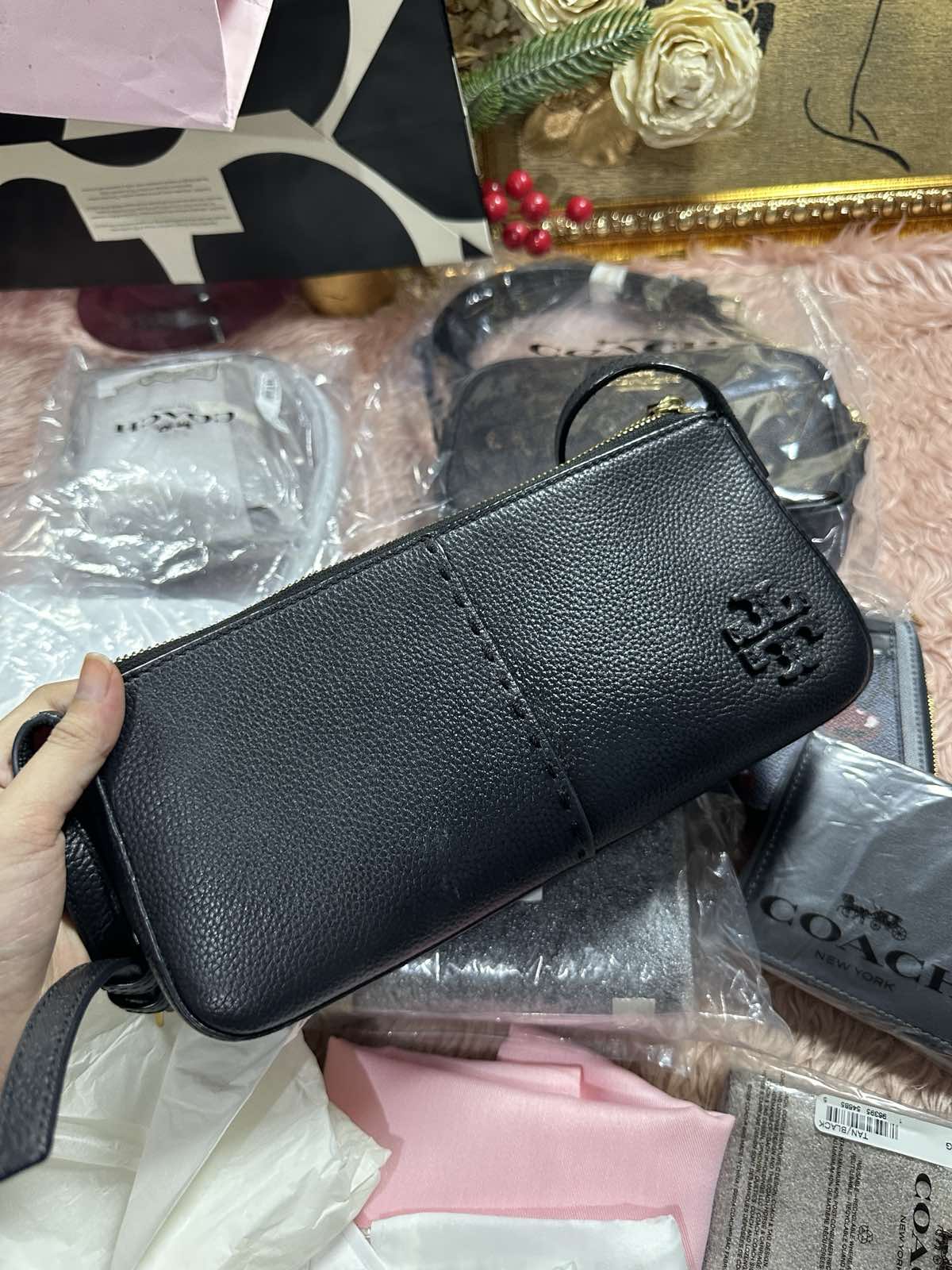 ORIG Preloved Tory Burch TB McGraw Wedge Shoulder Black Bag