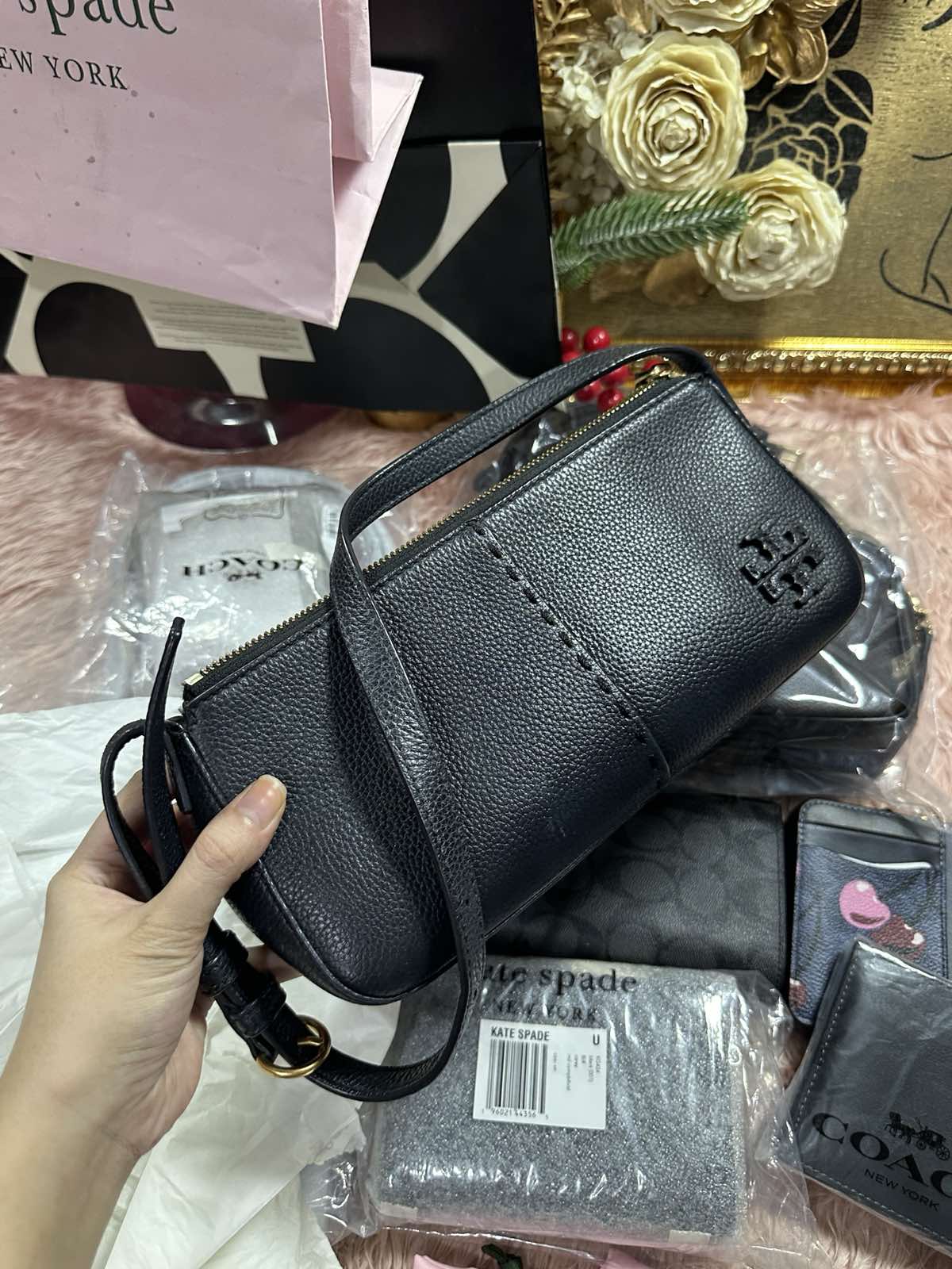 ORIG Preloved Tory Burch TB McGraw Wedge Shoulder Black Bag