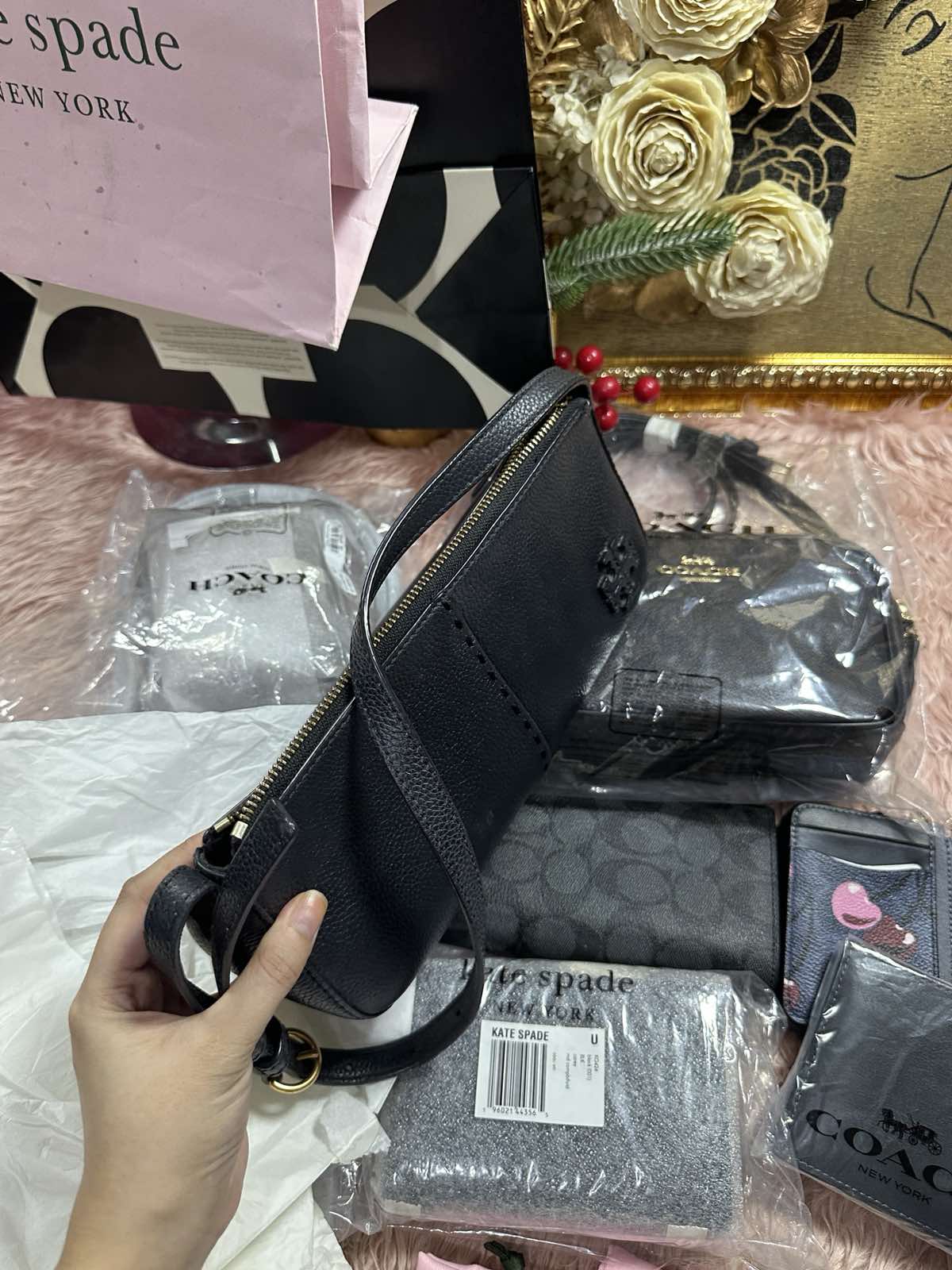 ORIG Preloved Tory Burch TB McGraw Wedge Shoulder Black Bag