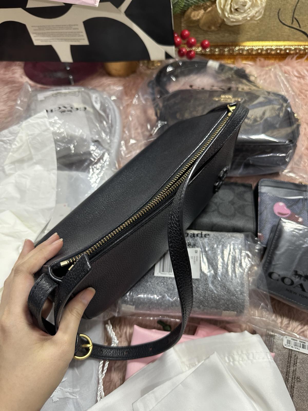 ORIG Preloved Tory Burch TB McGraw Wedge Shoulder Black Bag