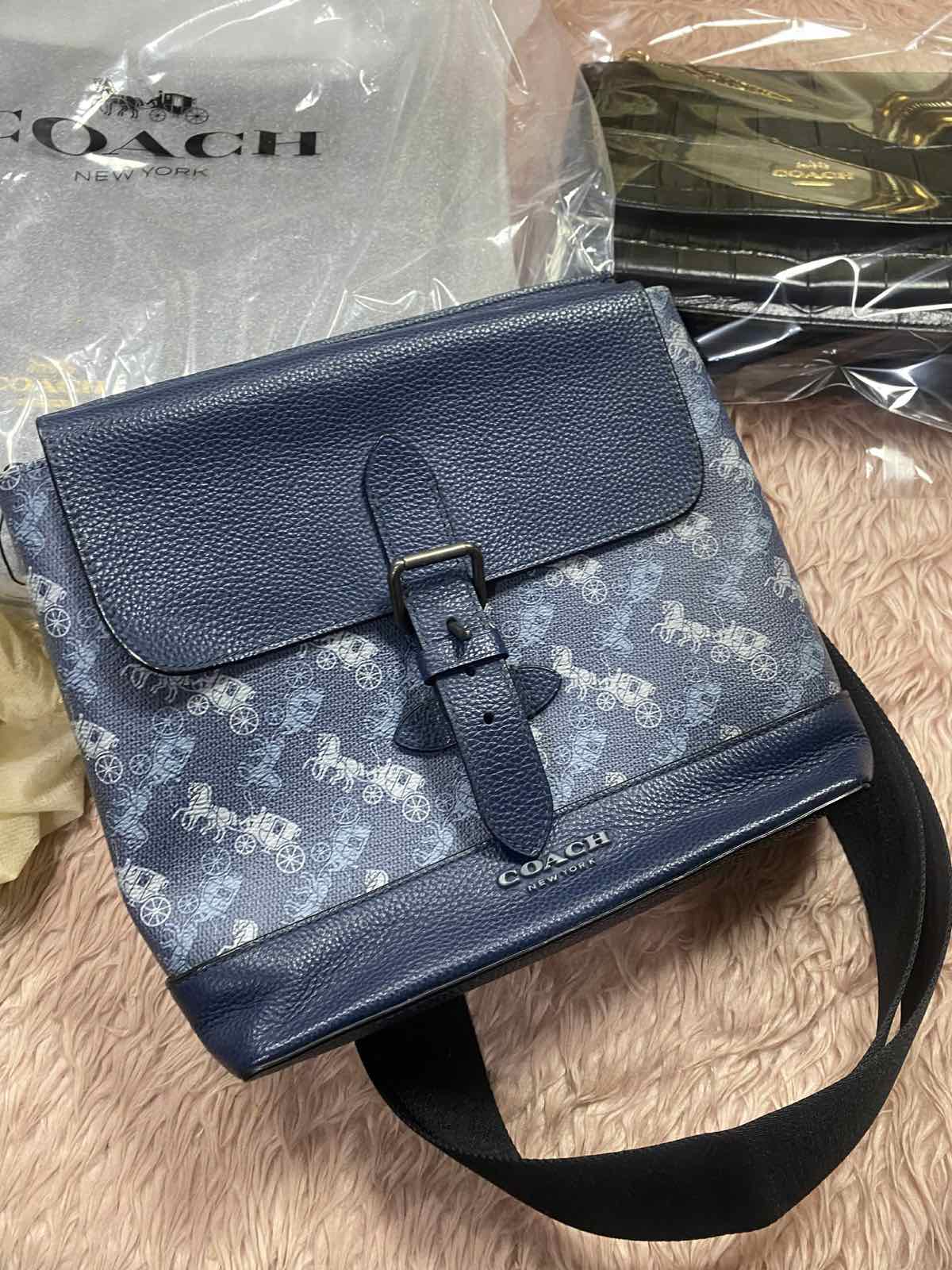 ORIG Preloved Coach Hudson Men Crossbody Blue Bag with horse print