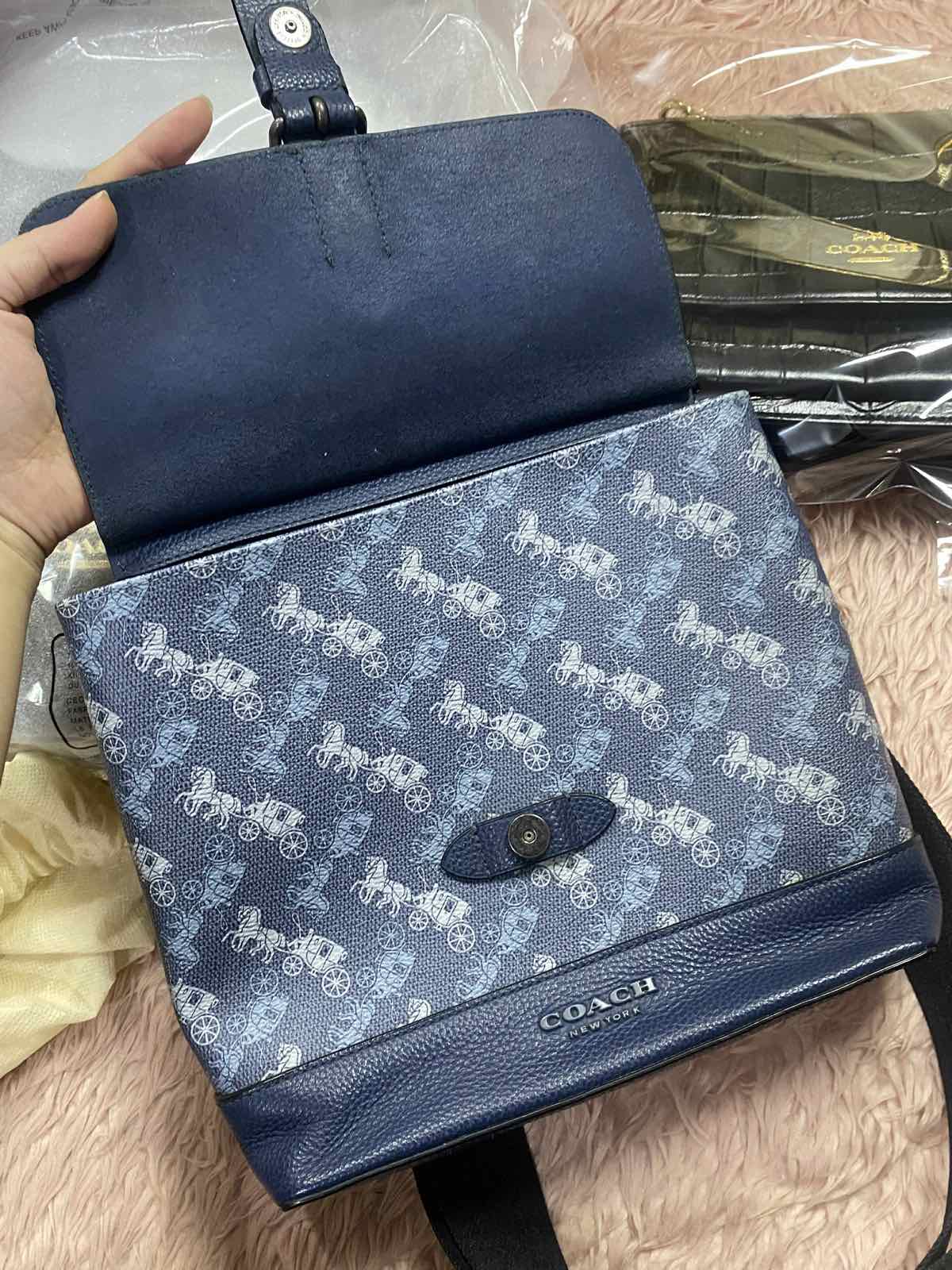 ORIG Preloved Coach Hudson Men Crossbody Blue Bag with horse print