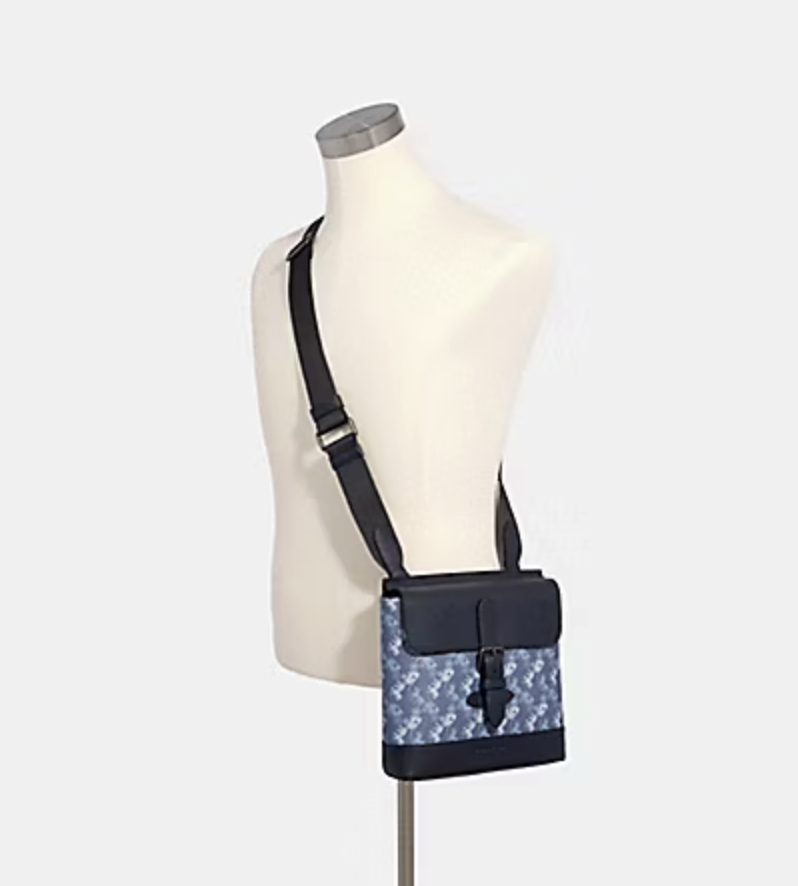 ORIG Preloved Coach Hudson Men Crossbody Blue Bag with horse print