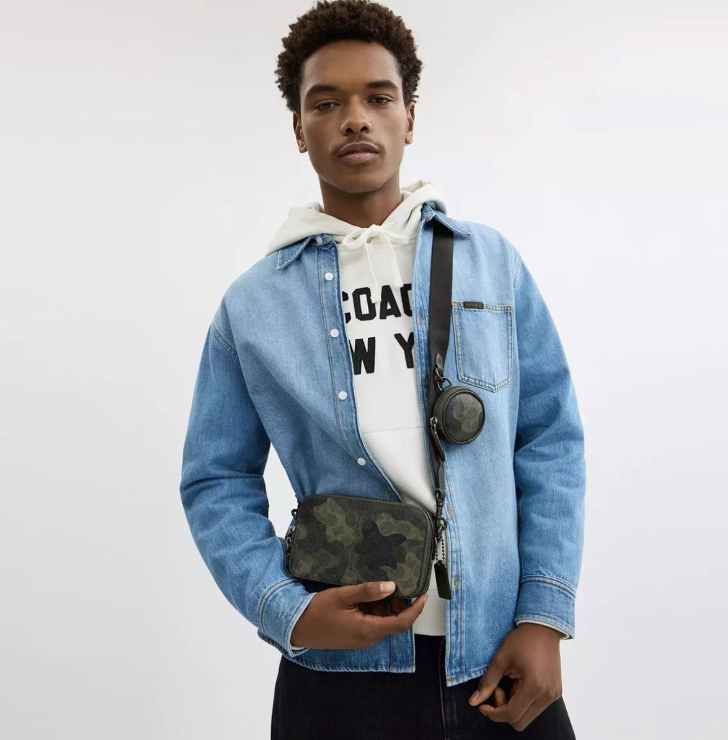 ORIG & IMPORTED Coach Charter Slim Crossbody Men Green Bag In Signature Camo Print with pouch