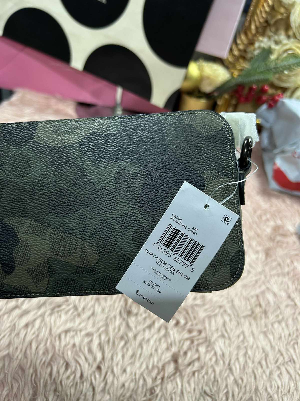 ORIG & IMPORTED Coach Charter Slim Crossbody Men Green Bag In Signature Camo Print with pouch