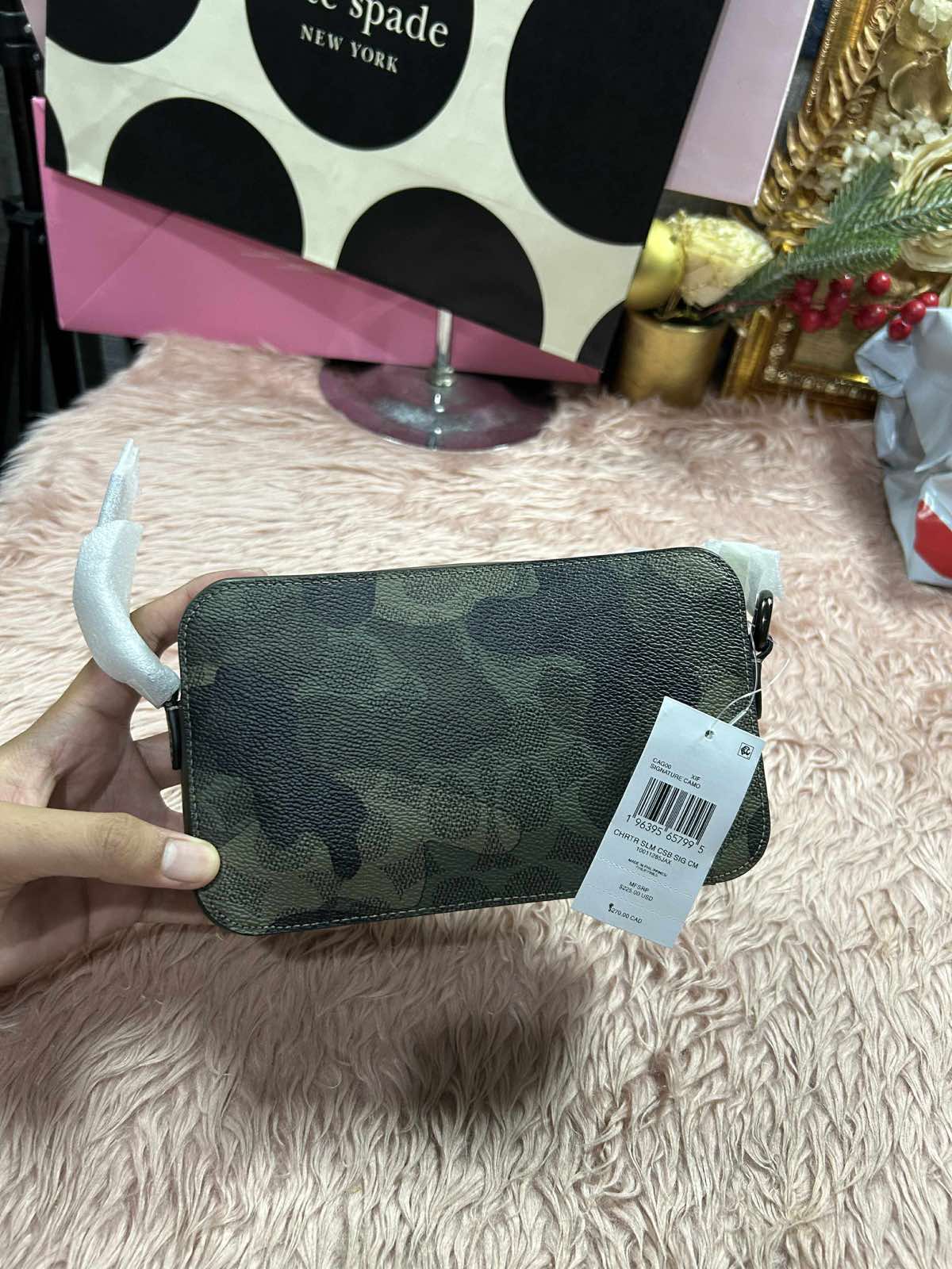 ORIG & IMPORTED Coach Charter Slim Crossbody Men Green Bag In Signature Camo Print with pouch