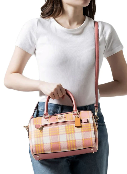 ORIG & IMPORTED Coach Rowan Satchel Pink Bag Plaid Print