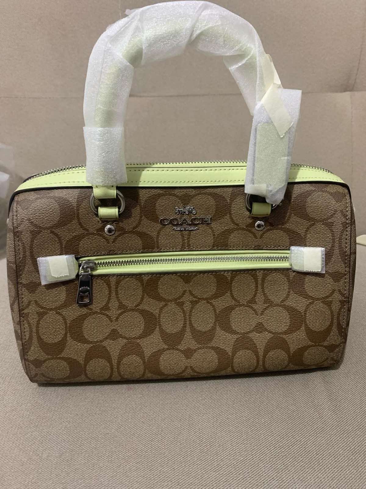 ORIG & IMPORTED Coach Rowan Top Zip Satchel Bag in Signature Canvas (Khaki / Pale Lime)