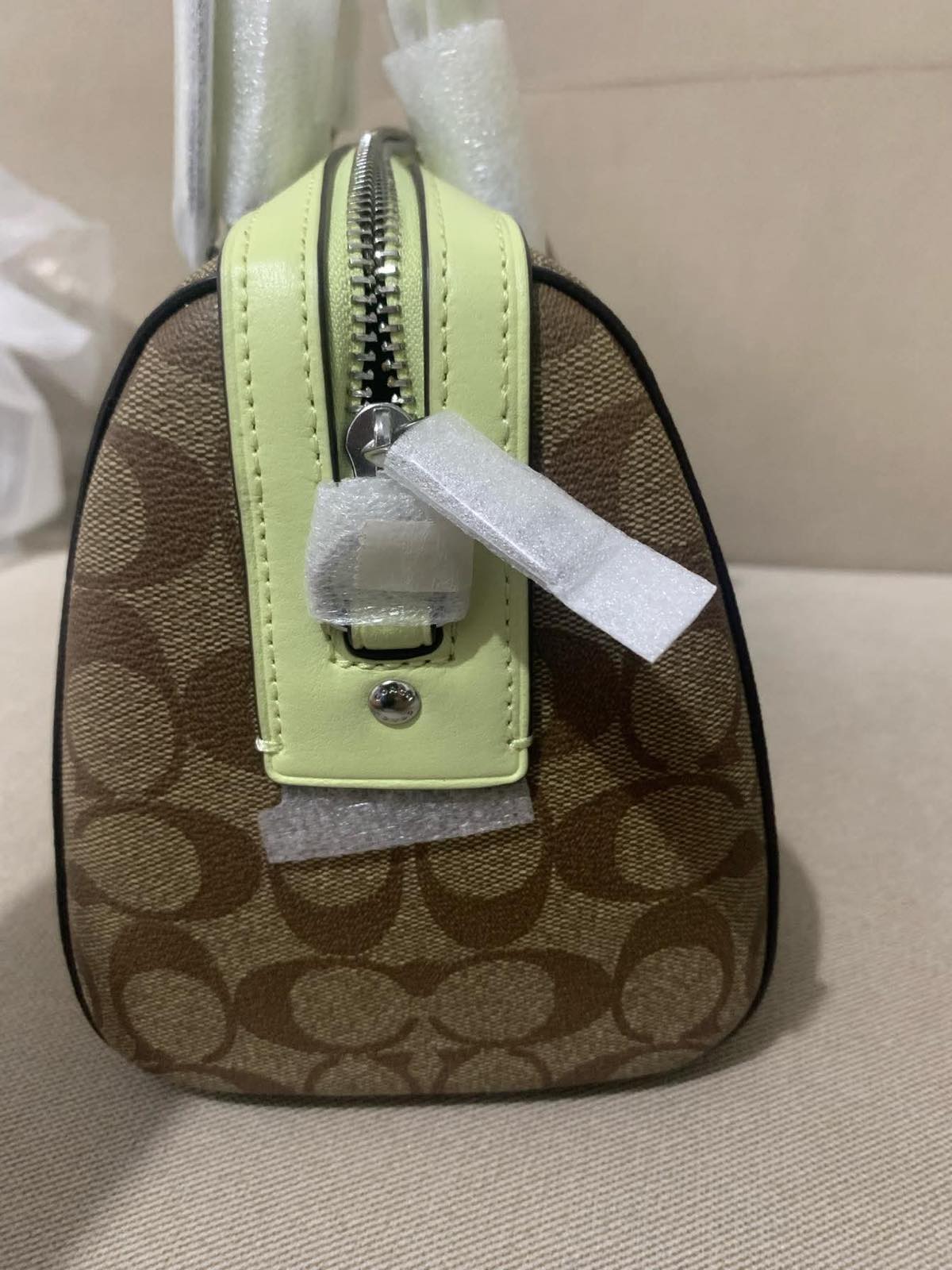 ORIG & IMPORTED Coach Rowan Top Zip Satchel Bag in Signature Canvas (Khaki / Pale Lime)
