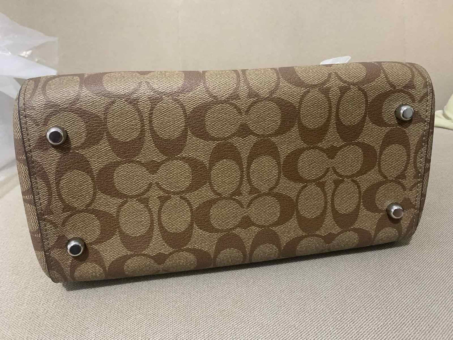 ORIG & IMPORTED Coach Rowan Top Zip Satchel Bag in Signature Canvas (Khaki / Pale Lime)