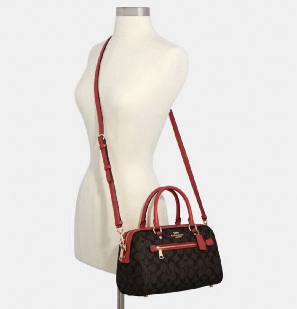 ORIG & IMPORTED Coach Rowan Top Zip Satchel Bag in Signature Canvas (Khaki / Pink)