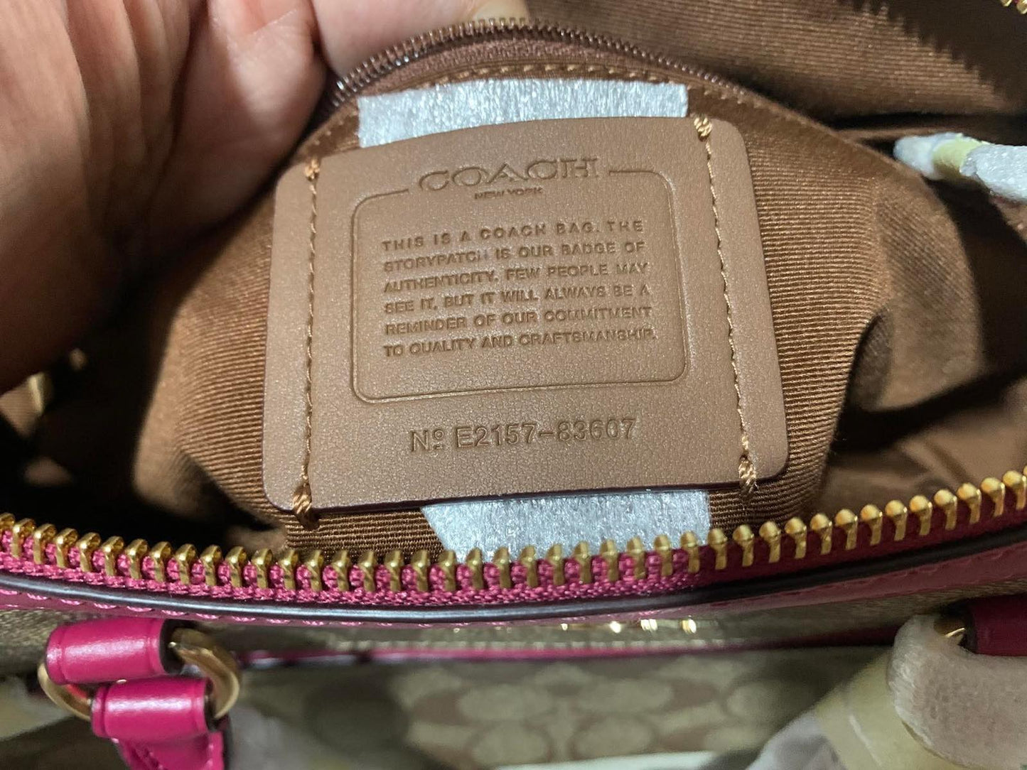 ORIG & IMPORTED Coach Rowan Top Zip Satchel Bag in Signature Canvas (Khaki / Pink)