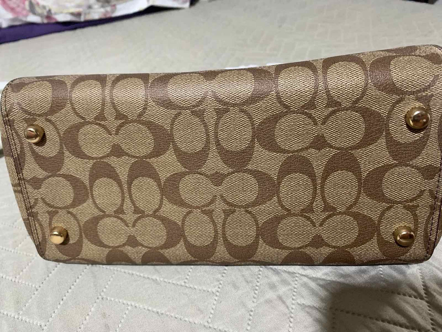 ORIG & IMPORTED Coach Rowan Top Zip Satchel Bag in Signature Canvas (Khaki / Pink)