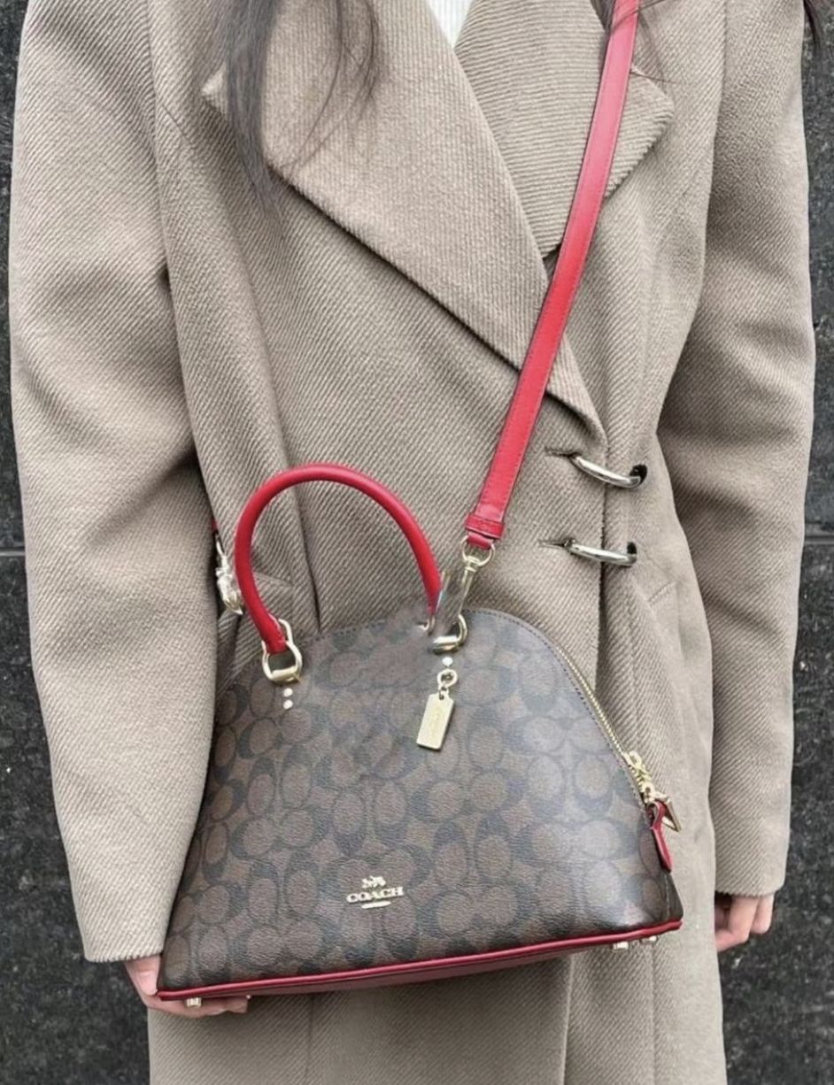 ORIG & IMPORTED Coach Katy Satchel in Signature Canvas Brown/Red Bag