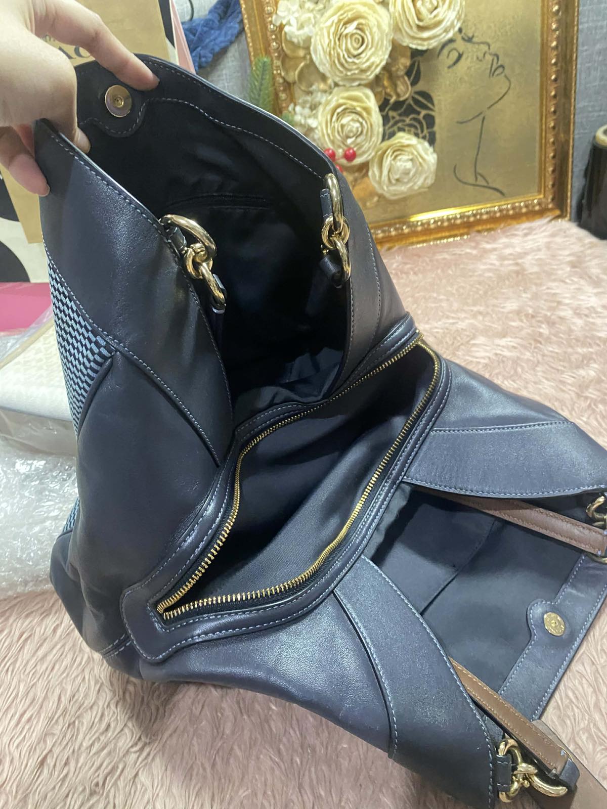 ORIG Preloved Coach Lexy Blue Denim Large Shoulder Bag