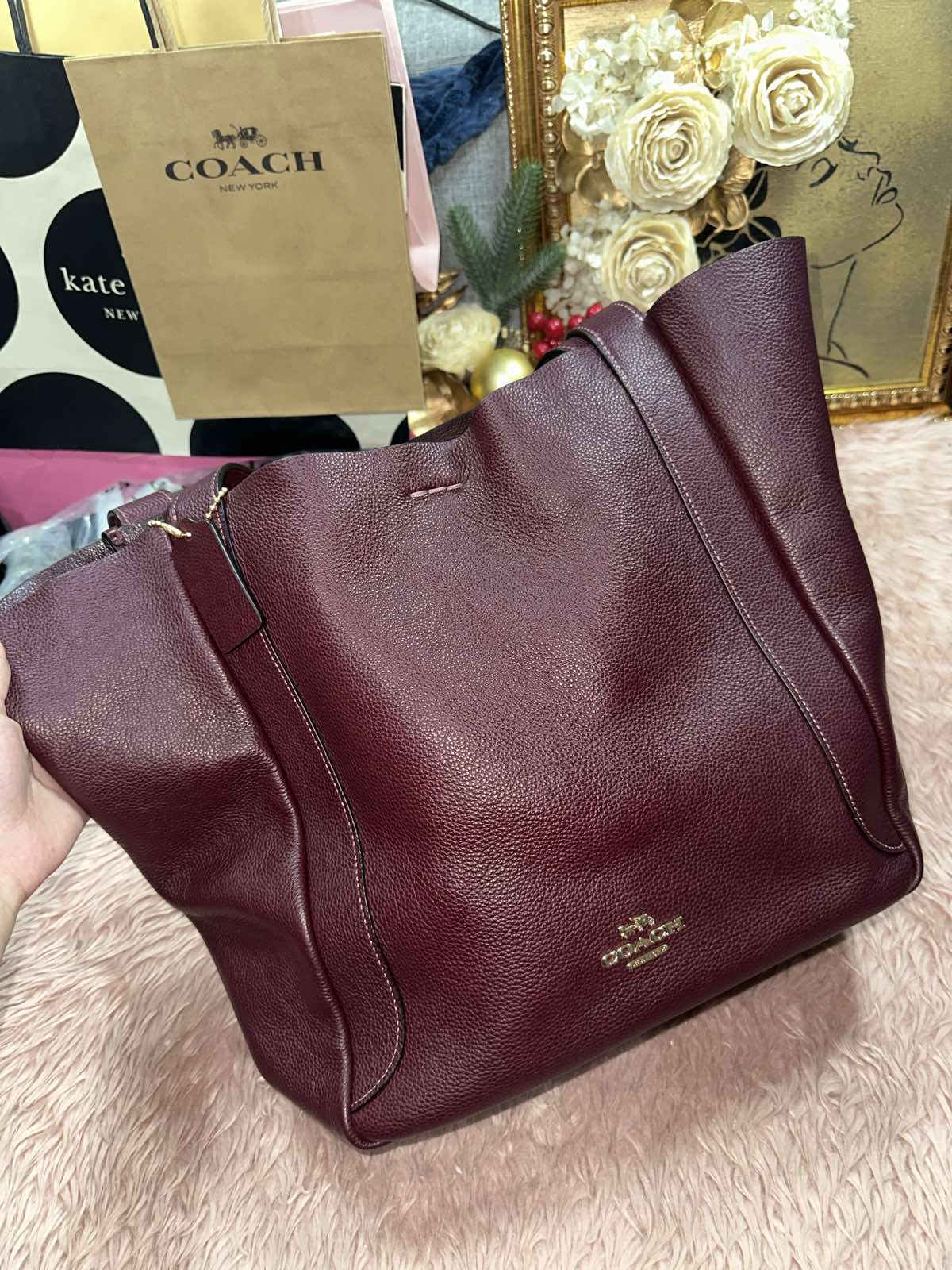 ORIG Preloved Coach Large Hadley Tote Bag Merlot Maroon Red