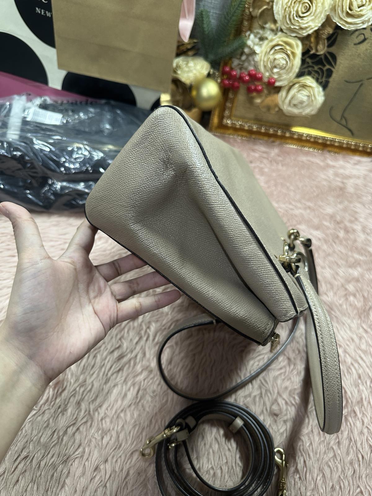 ORIG Preloved Coach Etta Carryall Tote Shoulder Large Taupe Bag