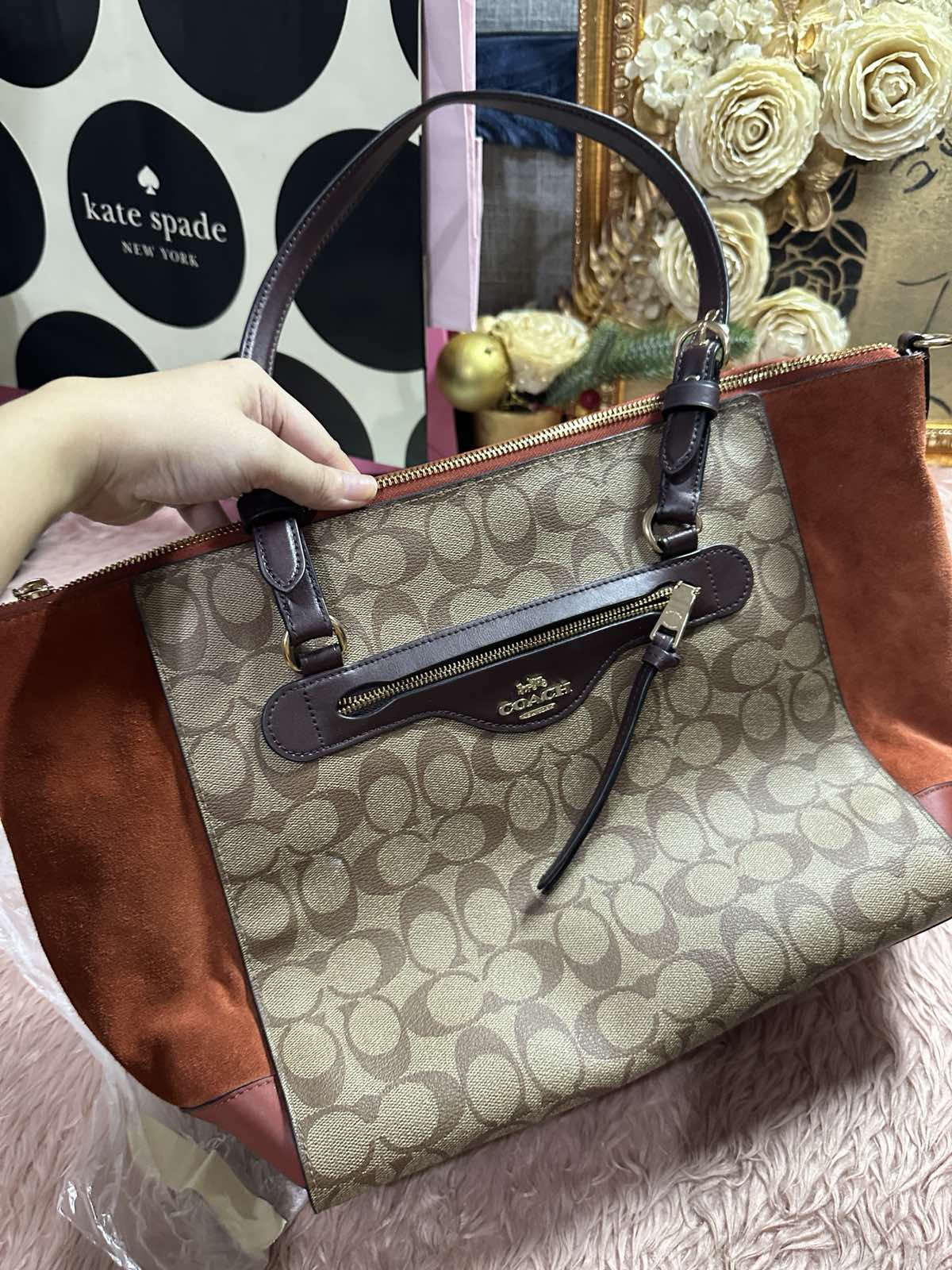 ORIG Preloved Coach Kleo Carryall Large Tote Orange Bag In Signature Canvas