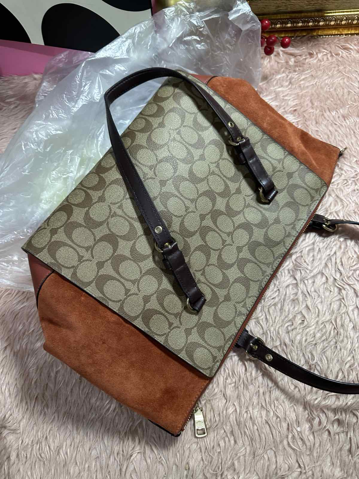 ORIG Preloved Coach Kleo Carryall Large Tote Orange Bag In Signature Canvas