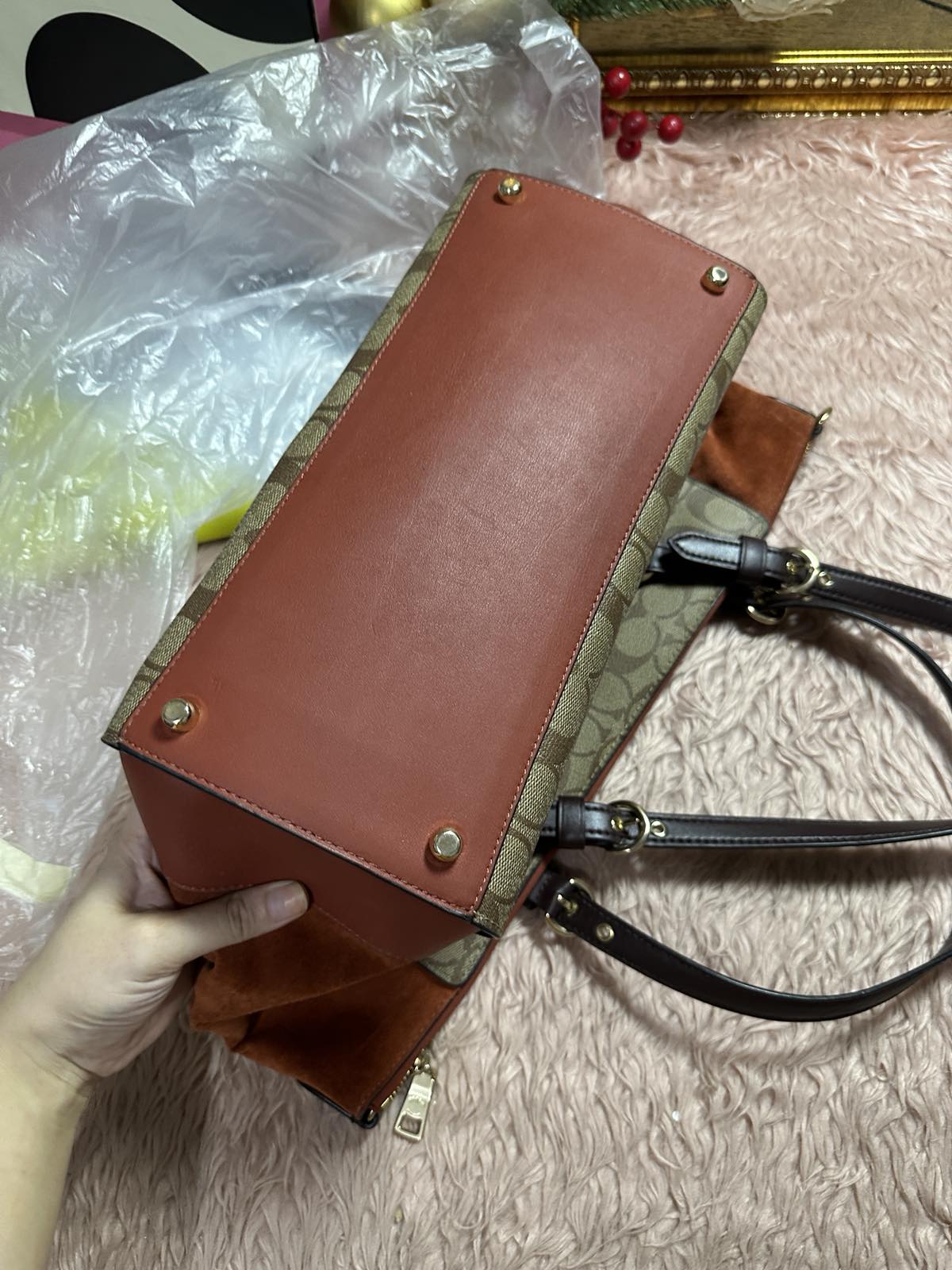 ORIG Preloved Coach Kleo Carryall Large Tote Orange Bag In Signature Canvas