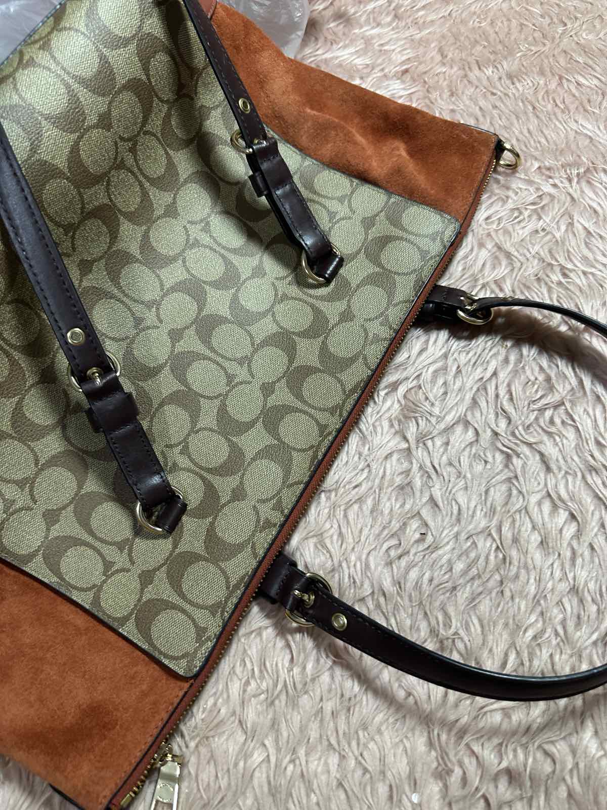 ORIG Preloved Coach Kleo Carryall Large Tote Orange Bag In Signature Canvas