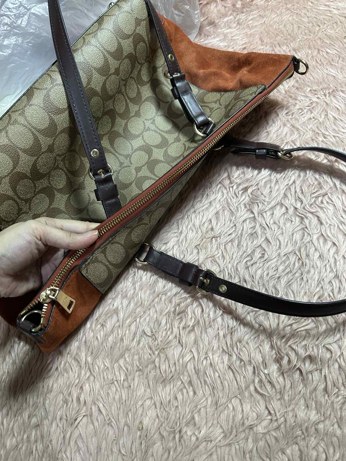 ORIG Preloved Coach Kleo Carryall Large Tote Orange Bag In Signature Canvas