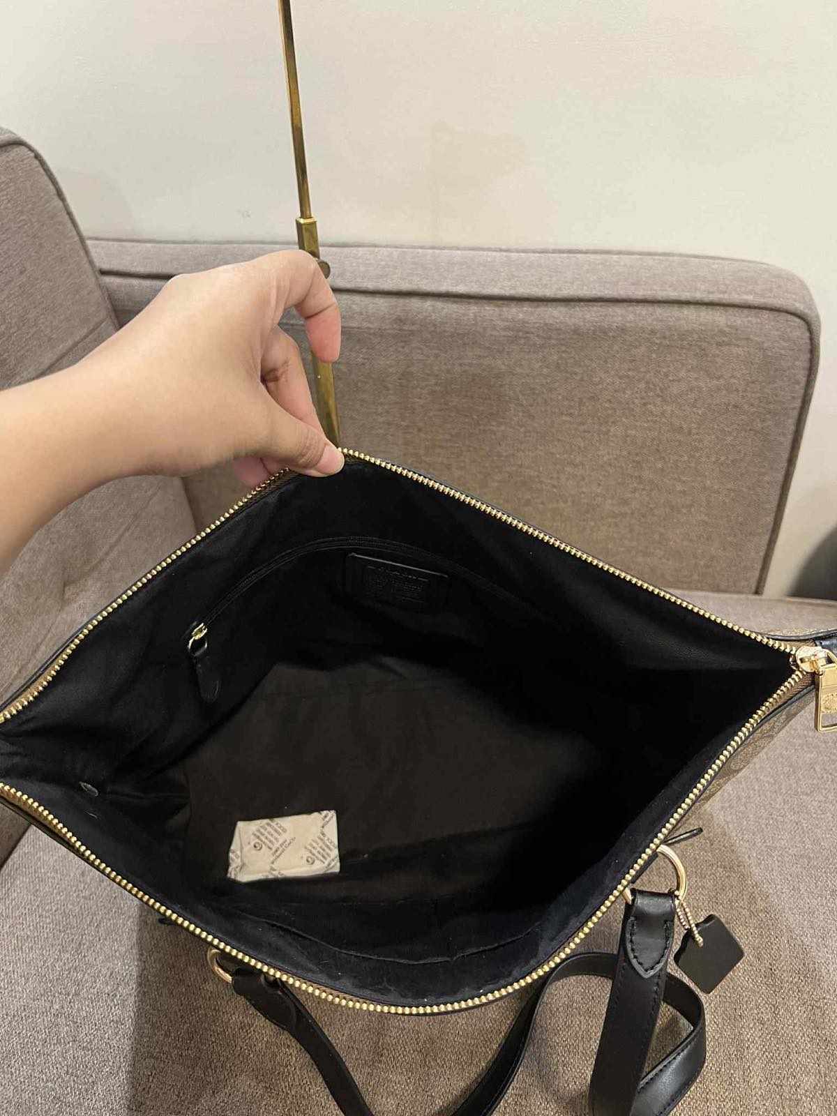 ORIG & IMPORTED Coach Gallery Tote Khaki Black Bag In Signature Canvas