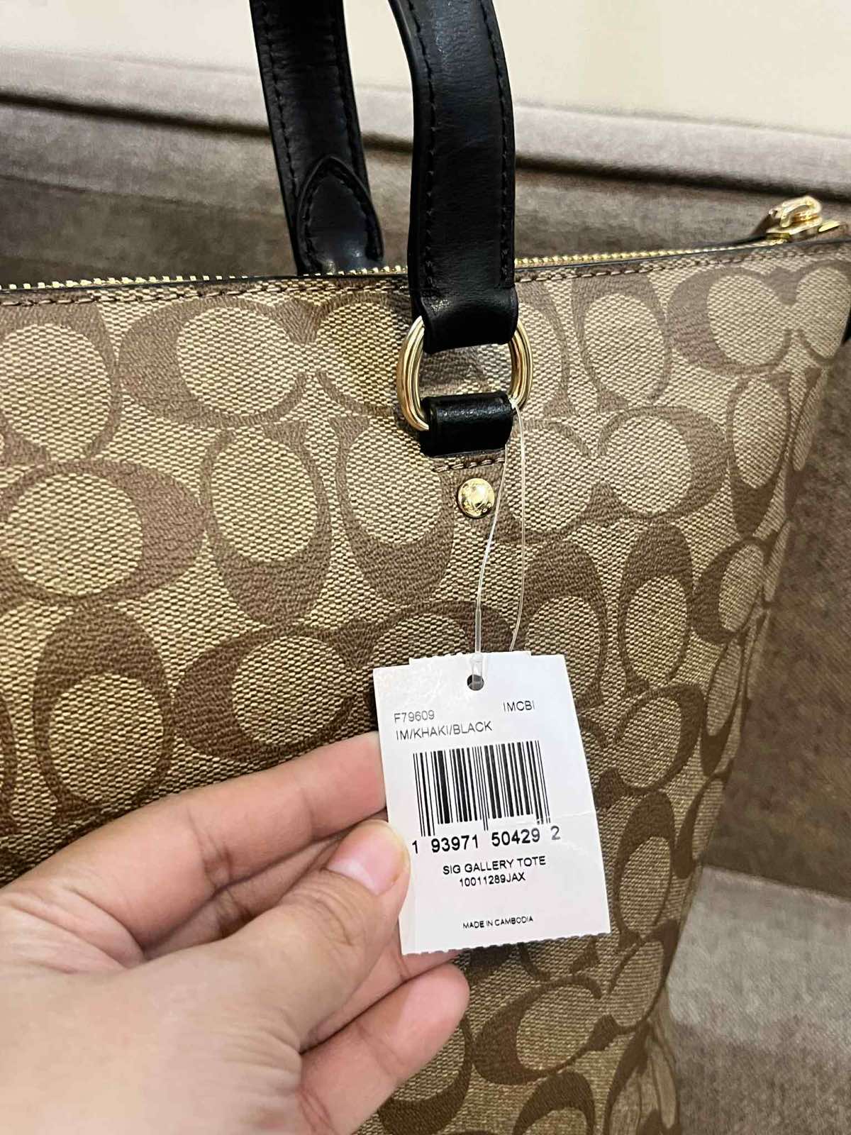 ORIG & IMPORTED Coach Gallery Tote Khaki Black Bag In Signature Canvas