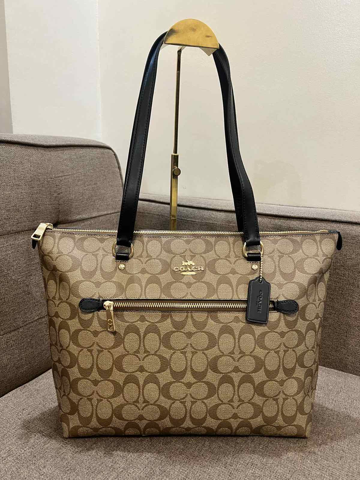 ORIG & IMPORTED Coach Gallery Tote Khaki Black Bag In Signature Canvas