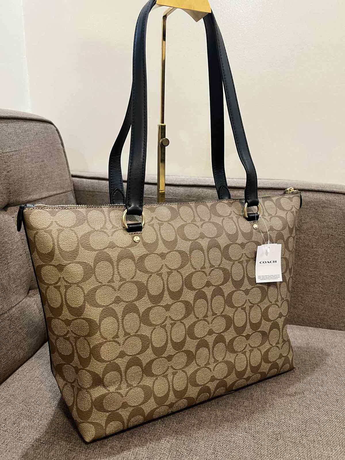 ORIG & IMPORTED Coach Gallery Tote Khaki Black Bag In Signature Canvas