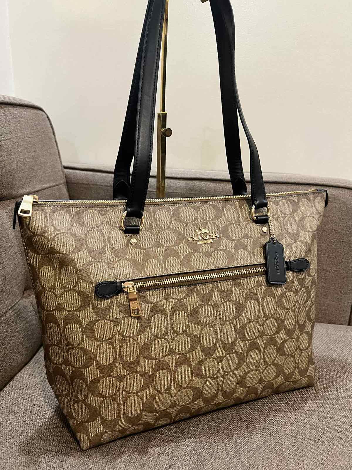 ORIG & IMPORTED Coach Gallery Tote Khaki Black Bag In Signature Canvas