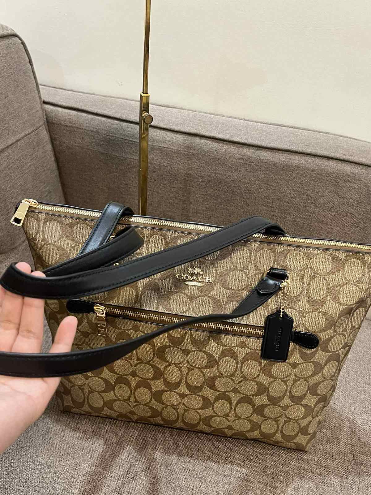 ORIG & IMPORTED Coach Gallery Tote Khaki Black Bag In Signature Canvas