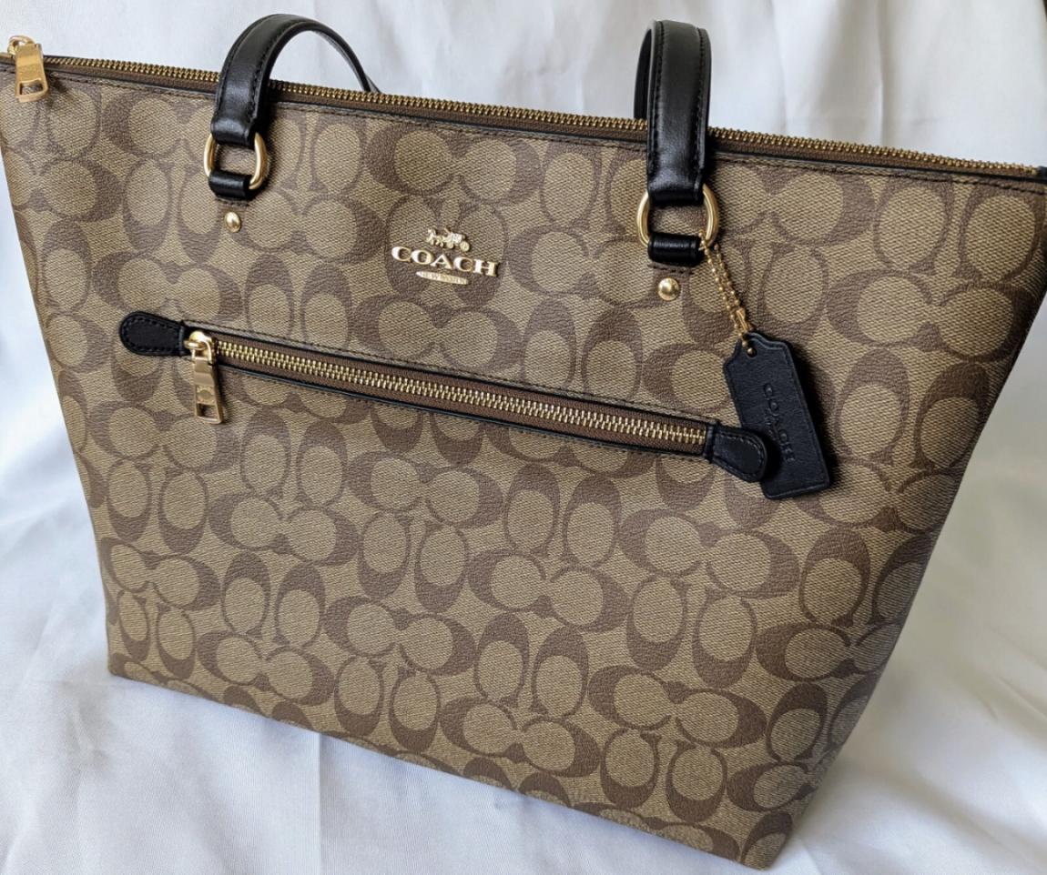 ORIG & IMPORTED Coach Gallery Tote Khaki Black Bag In Signature Canvas