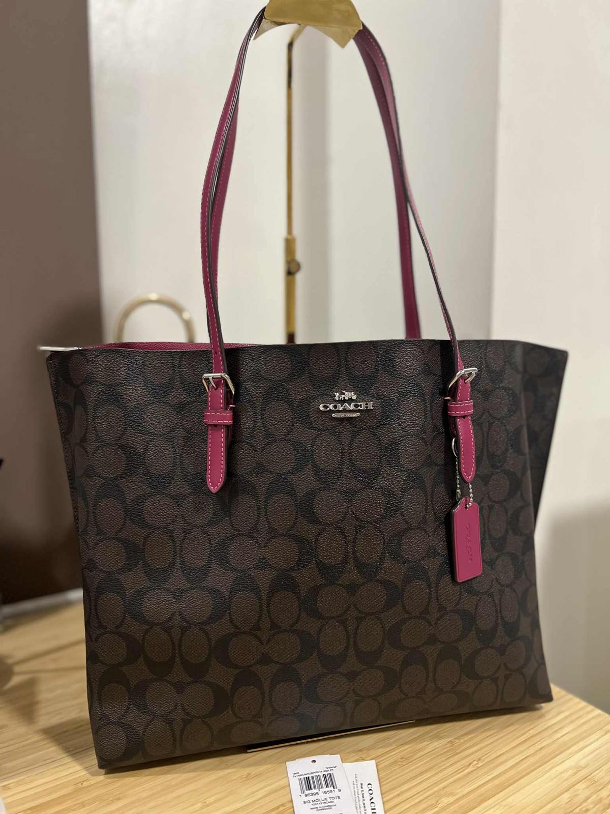 ORIG Preloved Coach Mollie Tote Large Brown/Purple Bag In Signature Canvas