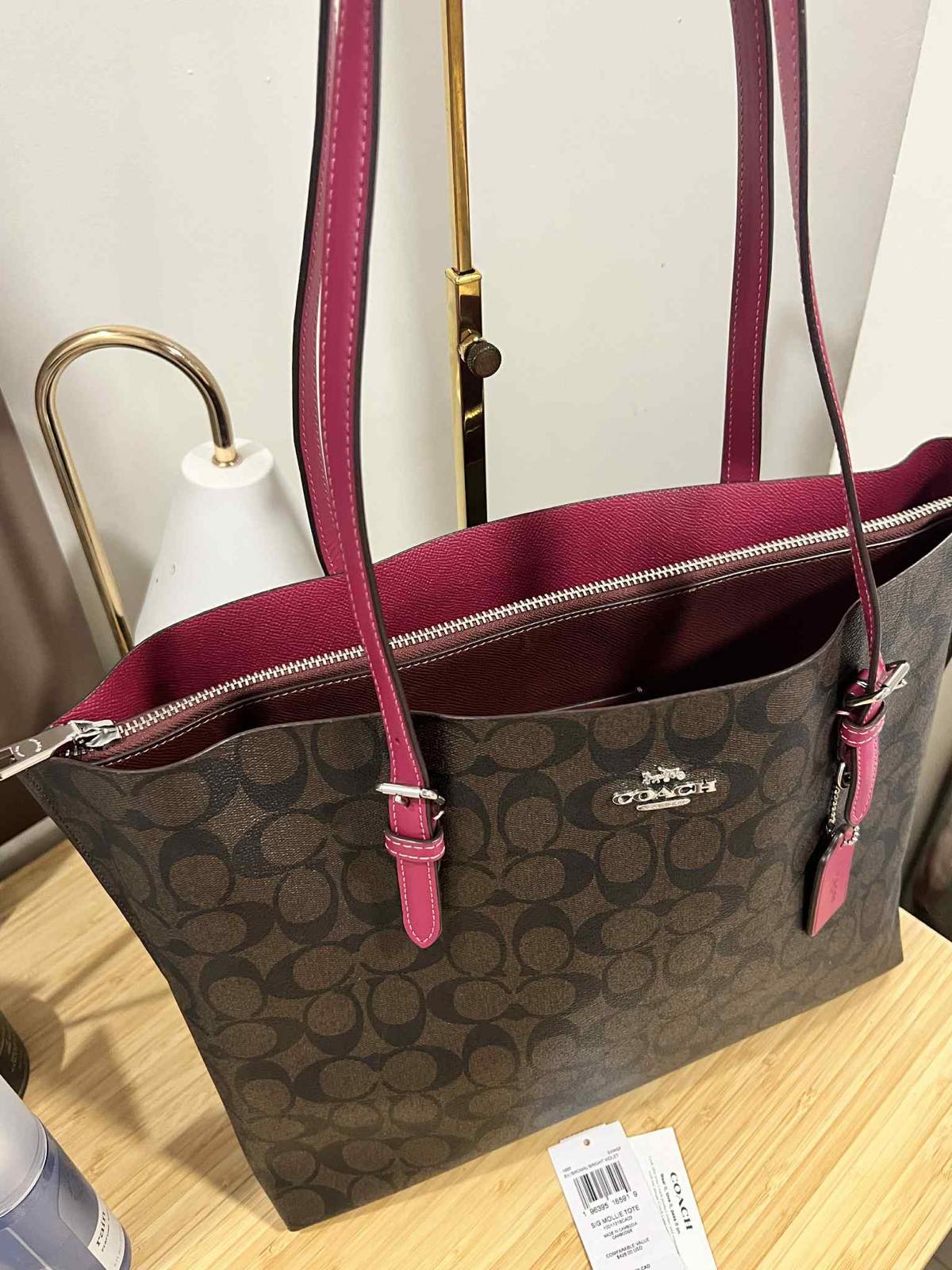 ORIG Preloved Coach Mollie Tote Large Brown/Purple Bag In Signature Canvas