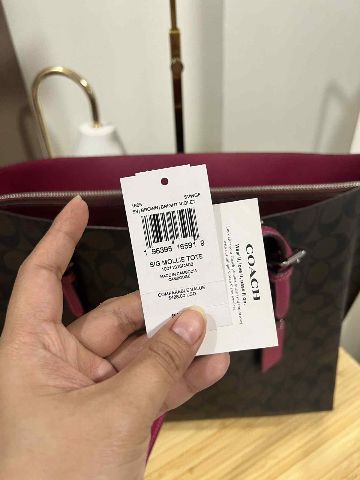 ORIG Preloved Coach Mollie Tote Large Brown/Purple Bag In Signature Canvas