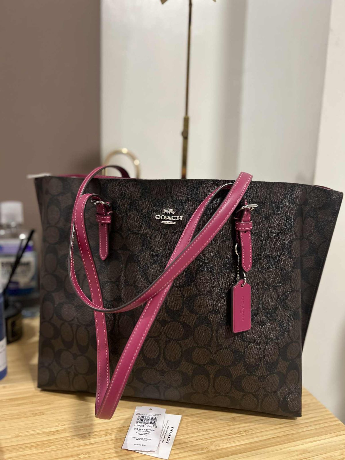 ORIG Preloved Coach Mollie Tote Large Brown/Purple Bag In Signature Canvas