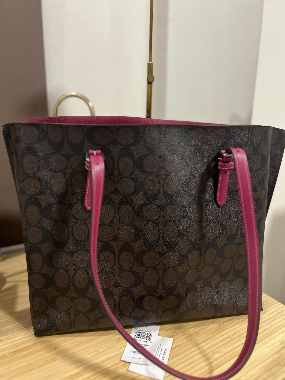 ORIG Preloved Coach Mollie Tote Large Brown/Purple Bag In Signature Canvas