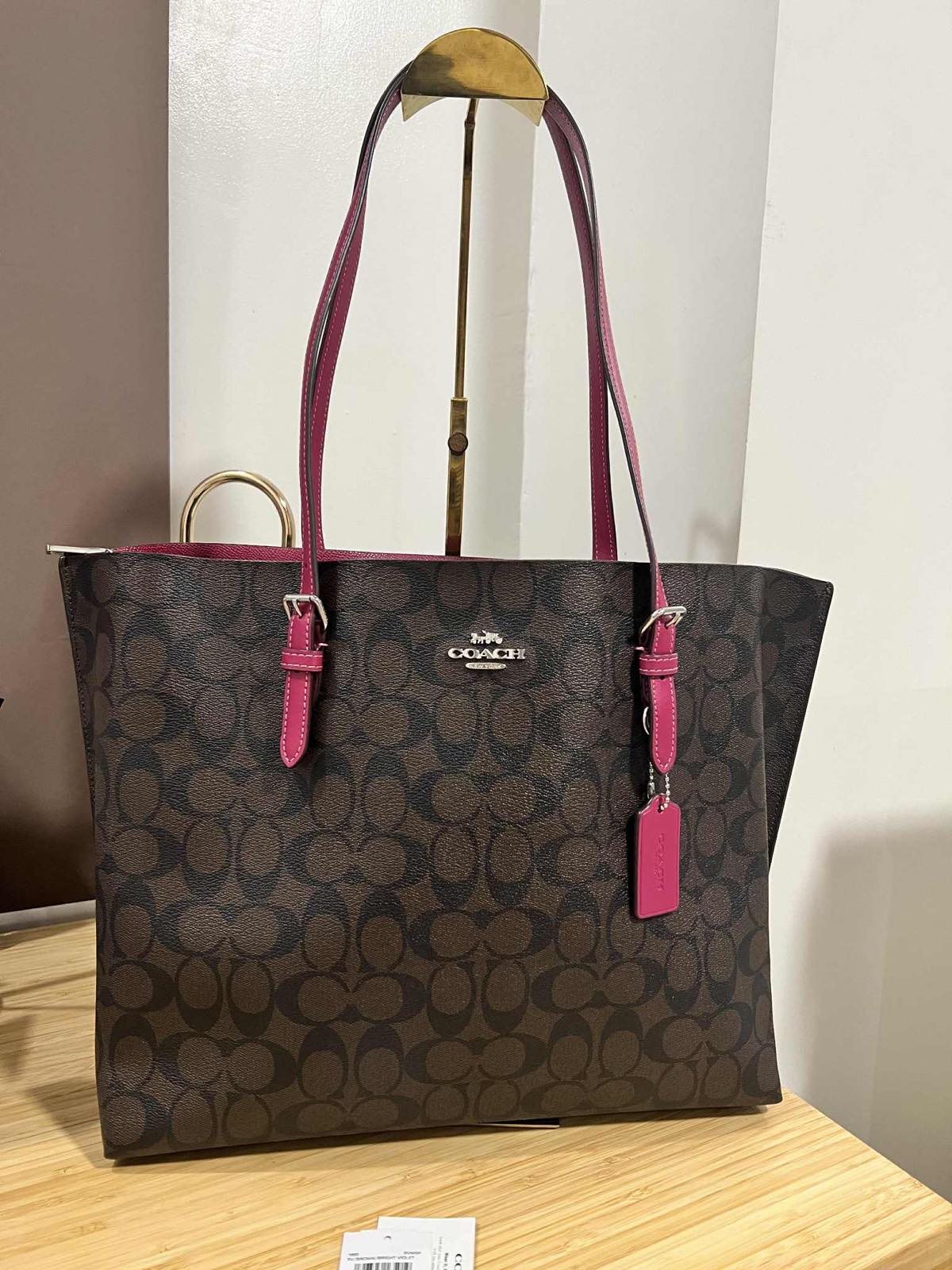 ORIG Preloved Coach Mollie Tote Large Brown/Purple Bag In Signature Canvas